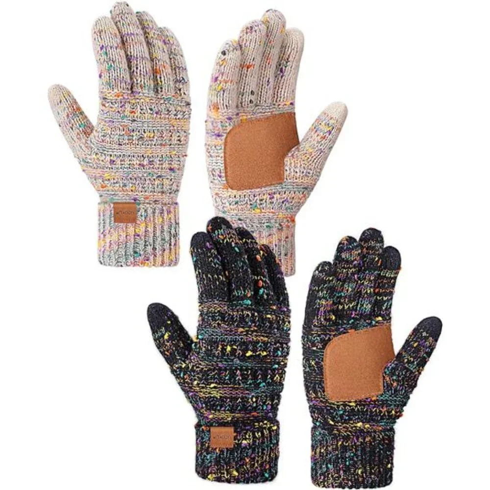 2 Pairs, Women's Gloves Touchscreen Alpaca Wool Knit Gloves